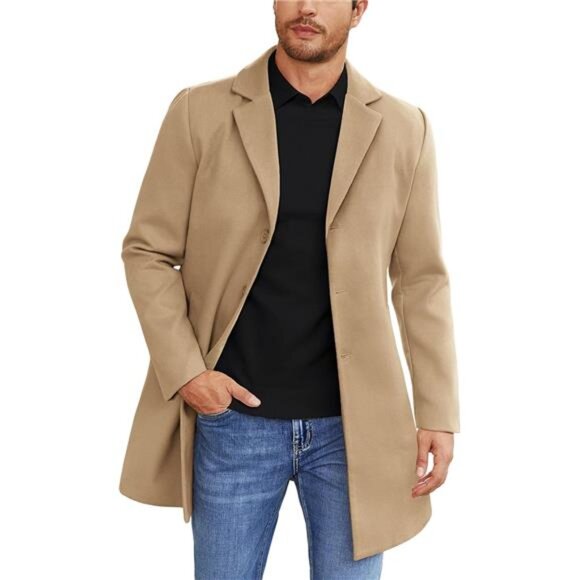 Mens Wool Blend Coat Winter Trench Coats Apricot - Picture 1 of 5
